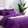 Комплект постельного белья однотонный из страйп сатина цвет фиолетовый