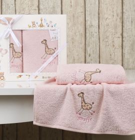 Набор детских банных полотенец арт. Bambino-giraffe цвет розовый