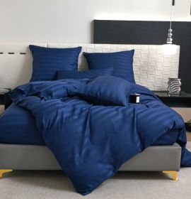 Постельное белье из сатина Mency цвет синий страйп на резинке