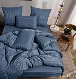 Постельное белье из сатина Candies цвет серо-синий на резинке