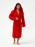 Мужской махровый халат с капюшоном красный М3-05-67