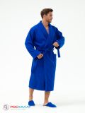 Мужской махровый халат с шалькой синий М3-03-89