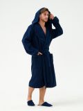 Мужской махровый халат с капюшоном темно-синий М3-05-88