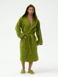 Мужской махровый халат с капюшоном хаки М3-05-125