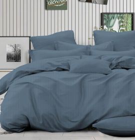 Комплект постельного белья однотонный из страйп сатина цвет серо-синий купить | baybay.by